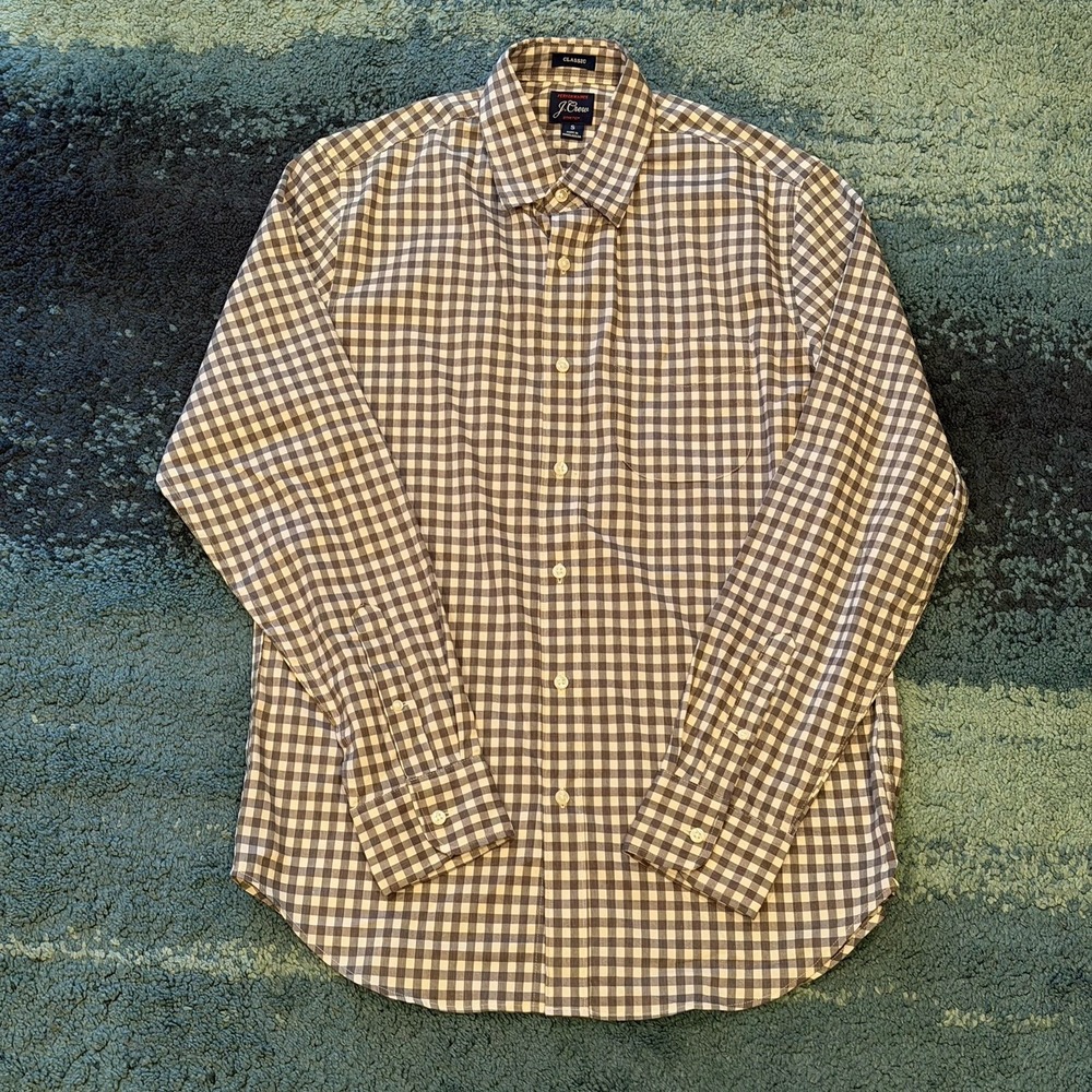 J.Crew Performance Classic Long Sleeve Button Up Shirt Gray Gingham Men's Small